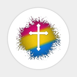 Paint Splatter Pansexual Pride Christian Cross Symbol Magnet